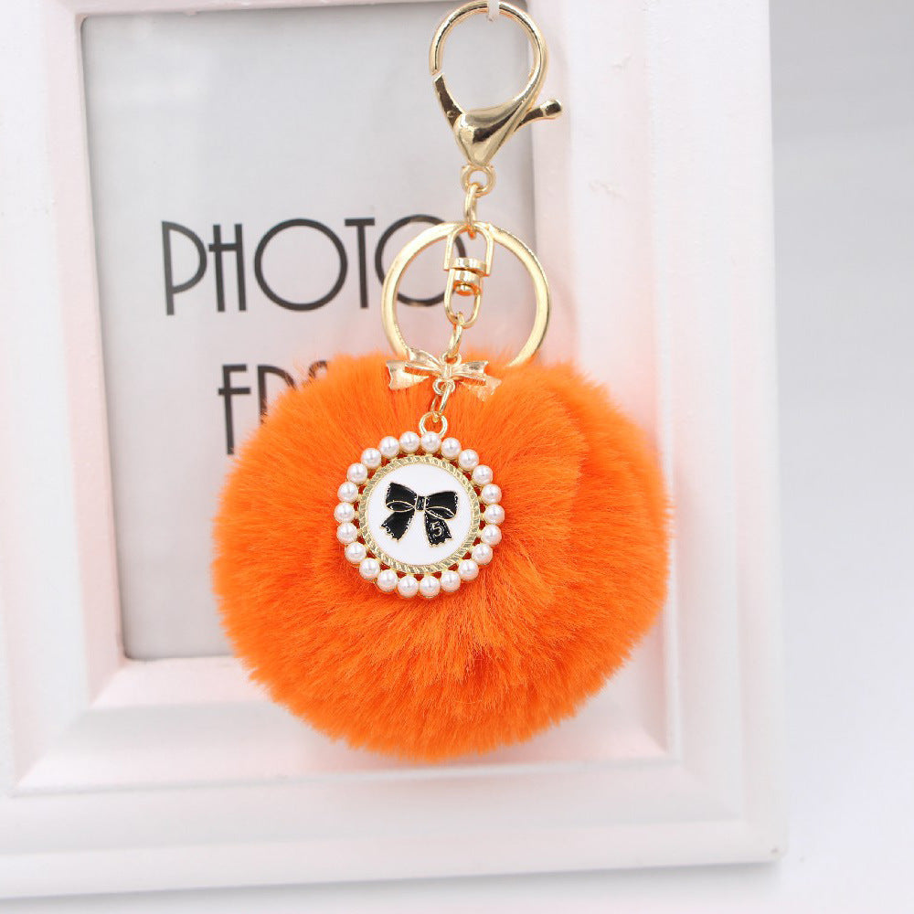 Wholesale New Bow Tag Imitation Rex Rabbit Fur Plush Ball Keychain